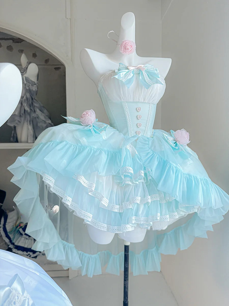 Hime Lolita Mint Green Pink Blue Casual Summer Sleeveless Short Sweet