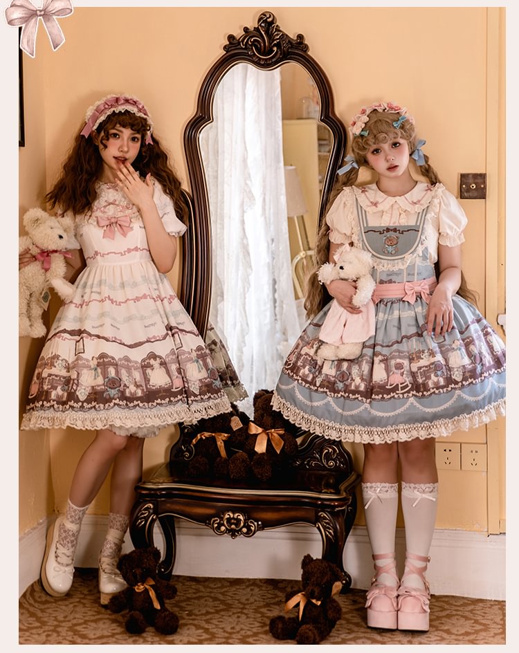 Sweet Lolita Dress Cute Pink Blue Color Matching OP Dress To Wear Summer Style