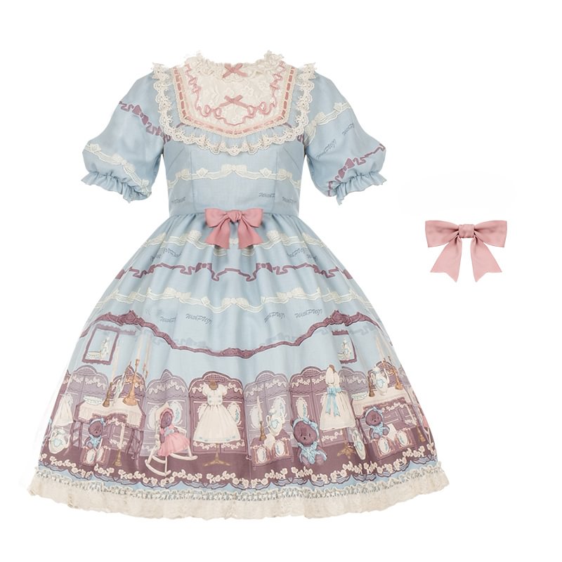 Sweet Lolita Dress Cute Pink Blue Color Matching OP Dress To Wear Summer Style