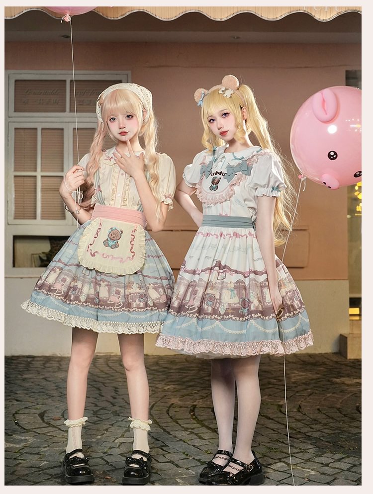 Sweet Lolita Dress Cute Pink Blue Color Matching OP Dress To Wear Summer Style