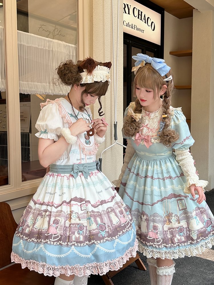 Sweet Lolita Dress Cute Pink Blue Color Matching OP Dress To Wear Summer Style