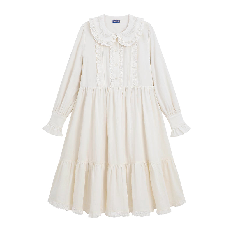 Design Concept:
This Sweet Lolita dress in pristine white features an elegant jacquard pattern and a charming ribbon bow tie at the waist. The loose, comfortable fit and long sleeves make it perfect for cooler autumn and winter days, while the playful details add a youthful, cute touch. Ideal for daily wear, tea parties, or casual gatherings, this dress effortlessly combines comfort with classic Lolita charm.