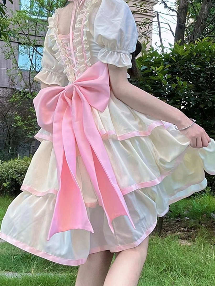 Sweet Lolita Floral Marriage Plus Size Short Sleeve Ruffle Lolita Princess Dress Summer 4XL Lolita Dress