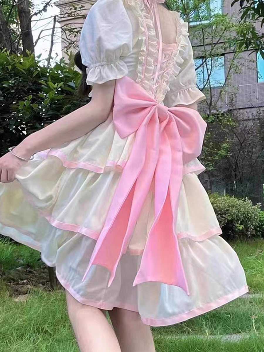 Sweet Lolita Floral Marriage Plus Size Short Sleeve Ruffle Lolita Princess Dress Summer 4XL Lolita Dress