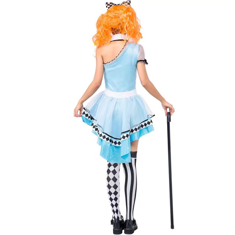 Sweet Lolita Halloween Blue Wonderland Queen Costume for Women Fantasy Princess Cosplay Dress