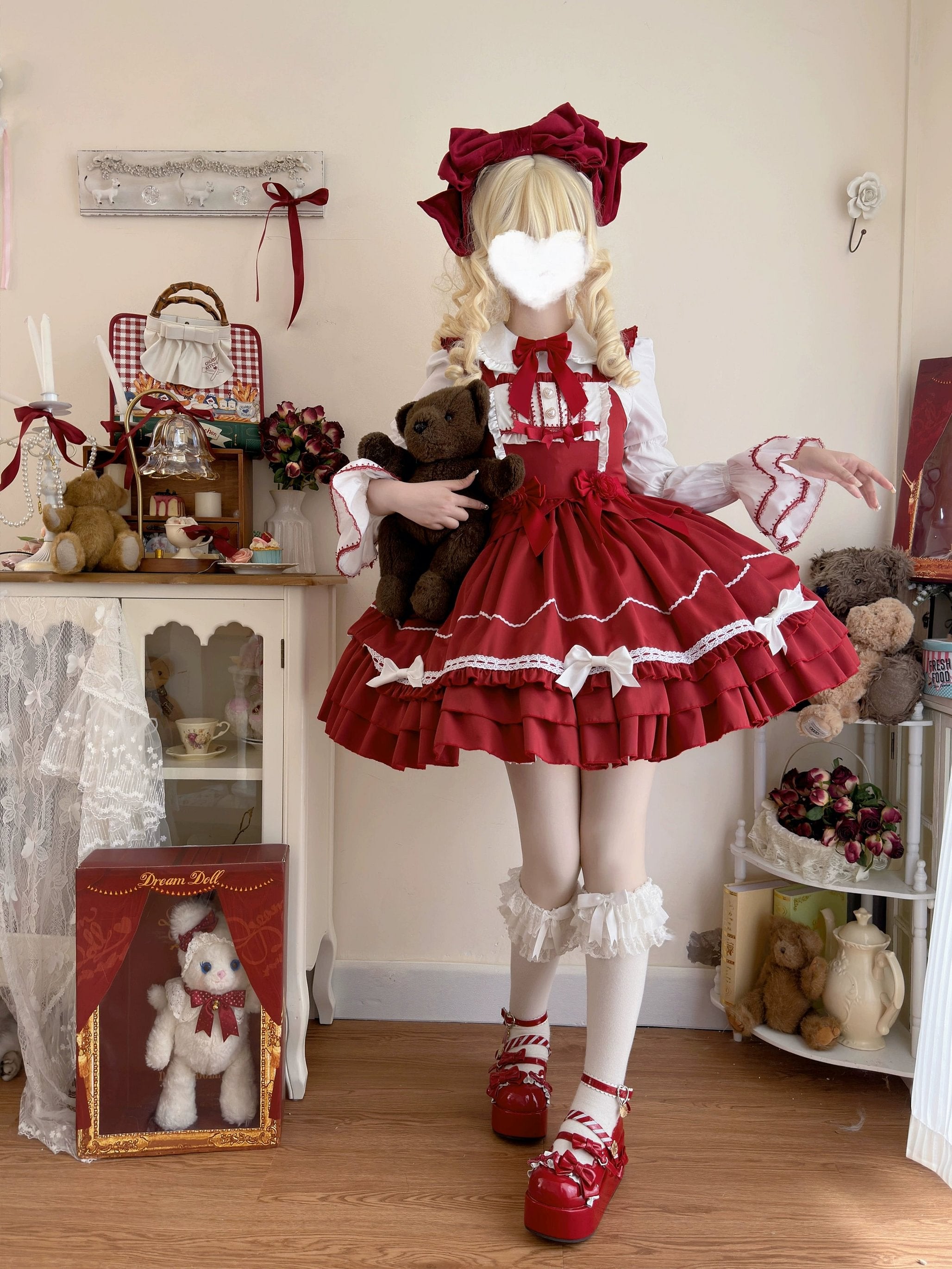 Sweet Lolita JSK Dress for Summer with Bow Red Pink Blue Black ColorDress