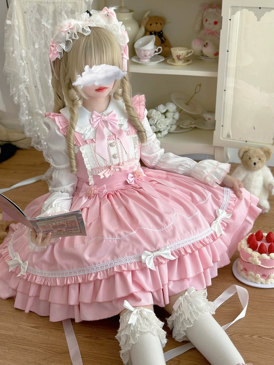 Sweet Lolita JSK Dress for Summer with Bow Red Pink Blue Black ColorDress