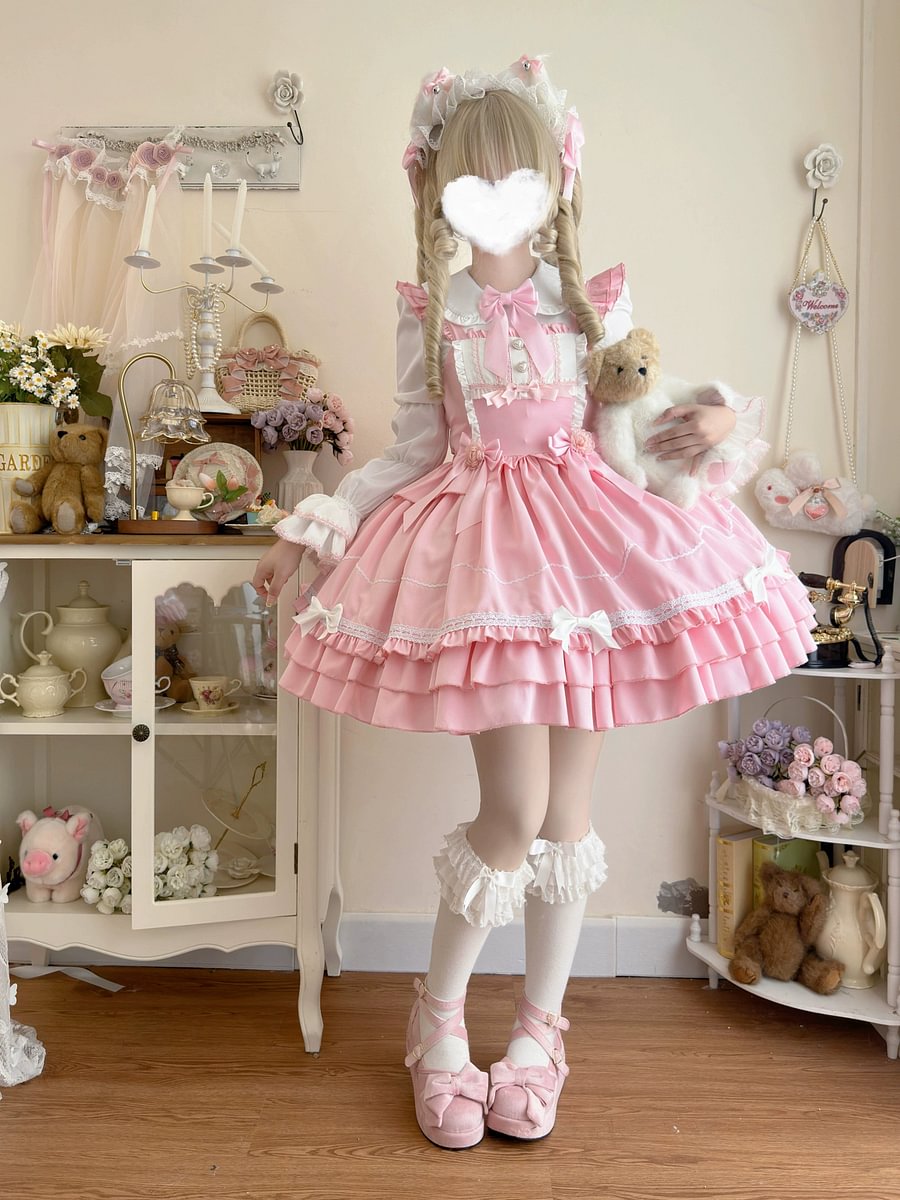 Sweet Lolita JSK Dress for Summer with Bow Red Pink Blue Black ColorDress