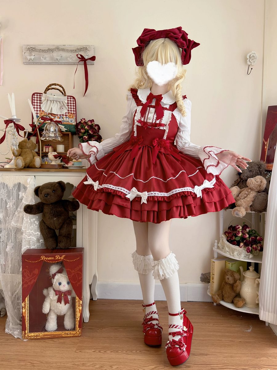 Sweet Lolita JSK Dress for Summer with Bow Red Pink Blue Black ColorDress