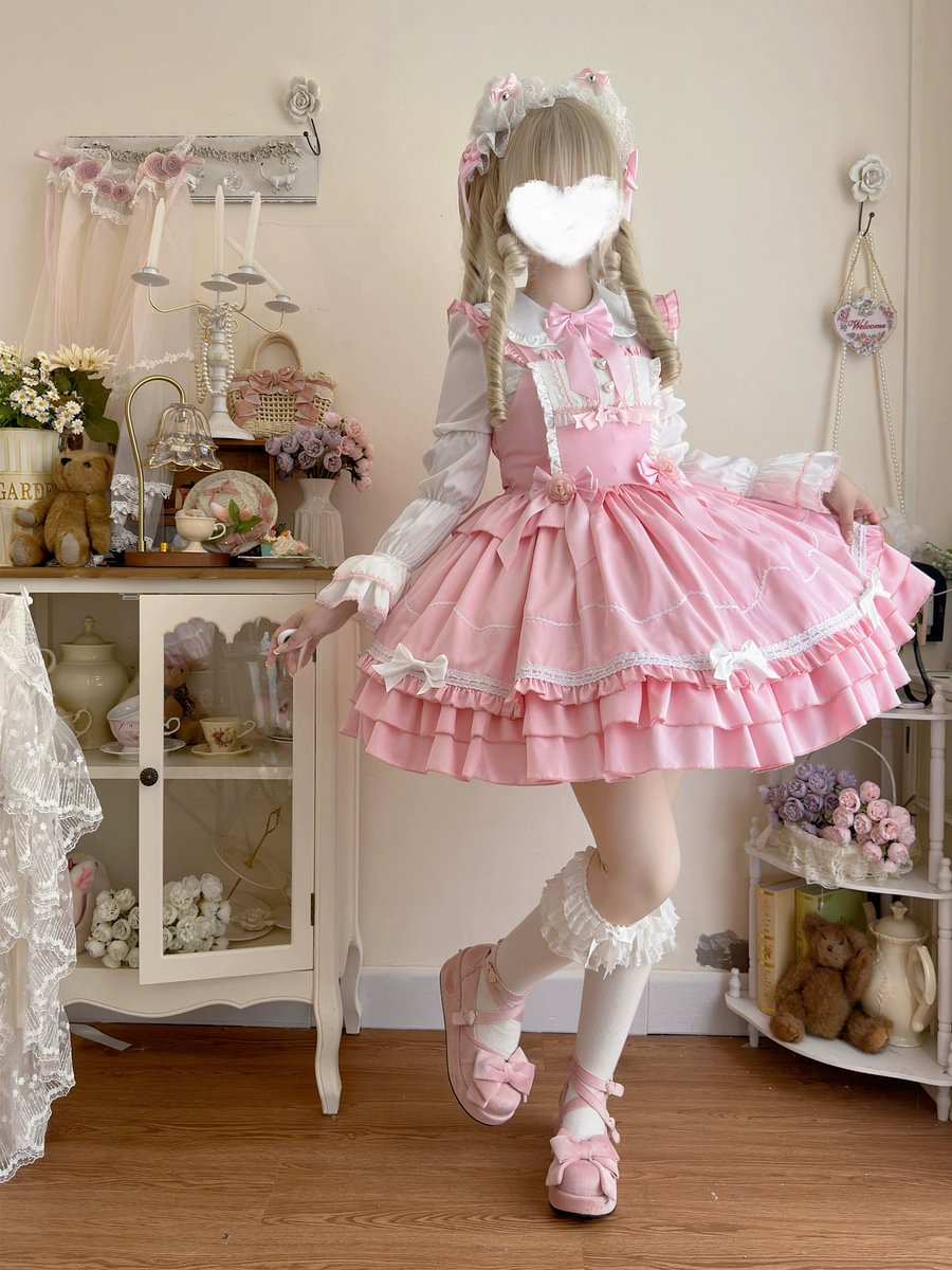 Sweet Lolita JSK Dress for Summer with Bow Red Pink Blue Black ColorDress