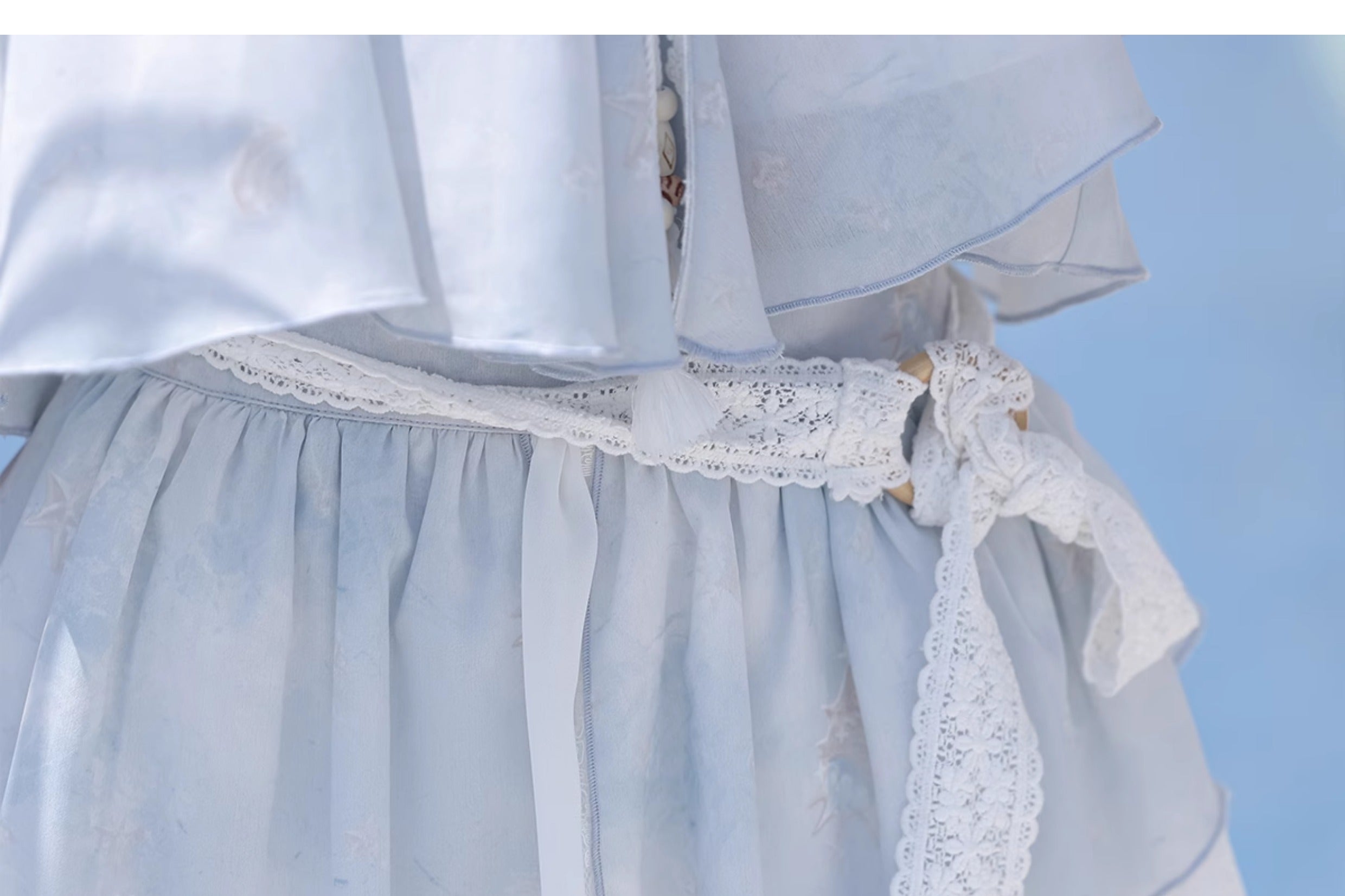 Sweet Lolita Light Blue Seashell Sundress with Lace Ruffle Summer Sea