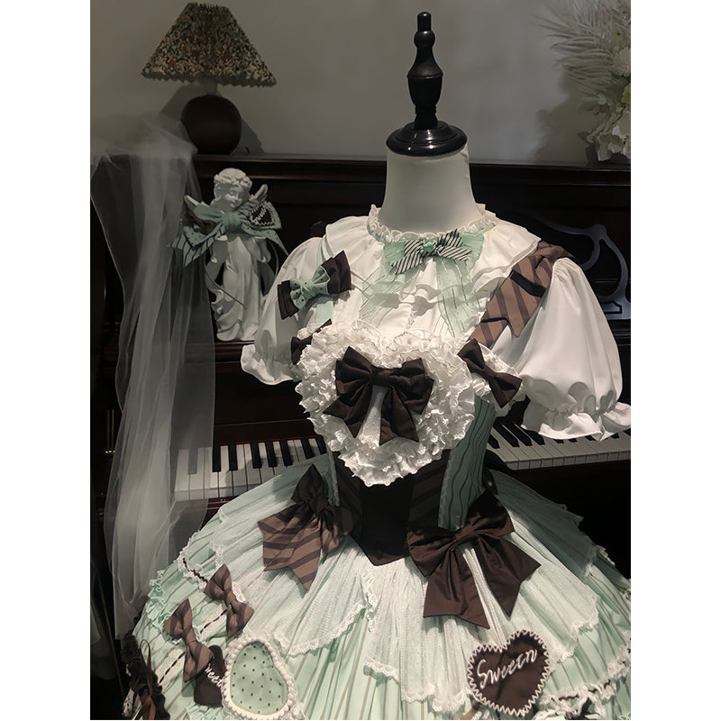 Sweet Lolita Mint Chocolate Doll Lolita  Dress Cream Cake Lolita Daily Dress One Piece Dress