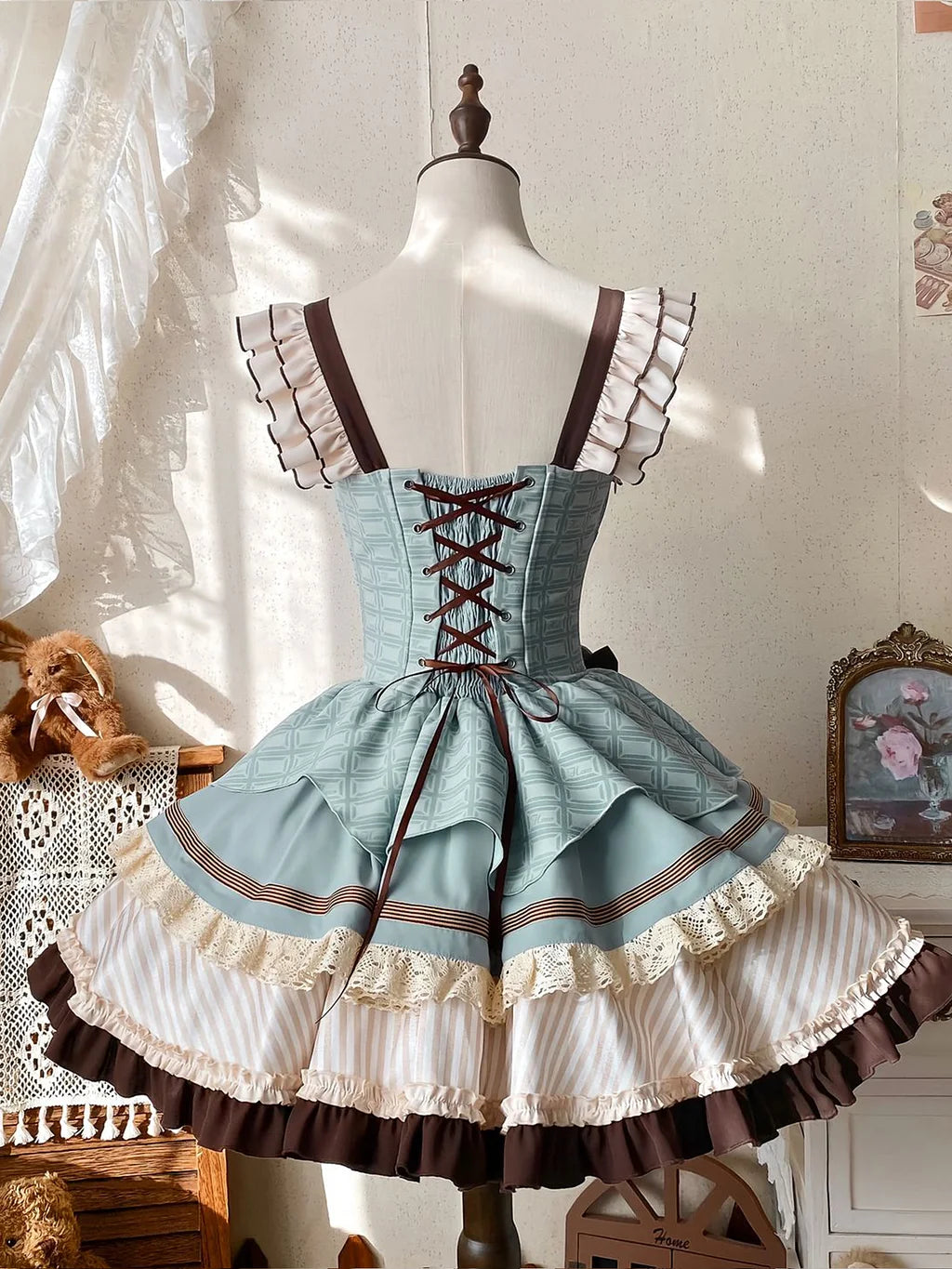 Sweet Lolita Mint Chocolate Lolita Cake Cream Dress Bow Girl Cute Trouser Dress Jumper Skirt