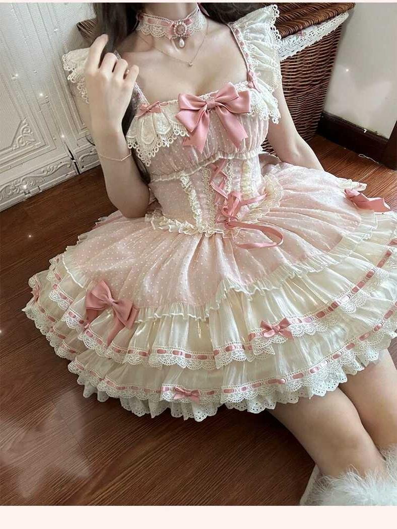 Sweet Lolita Pink Ballet Lolita Dress JSK Cake Ruffles Sleeveless Princess Lolita