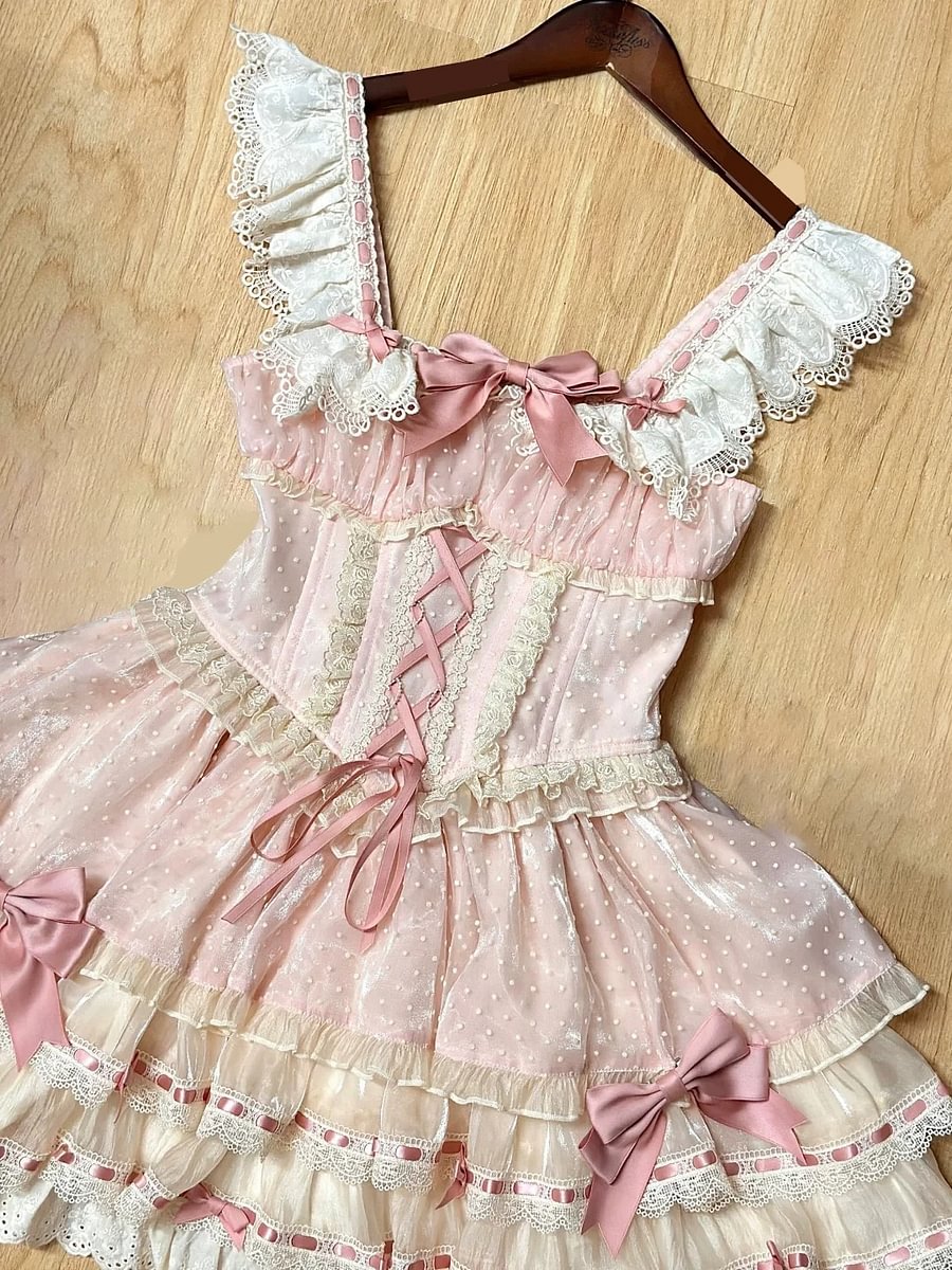 Sweet Lolita Pink Ballet Lolita Dress JSK Cake Ruffles Sleeveless Princess Lolita