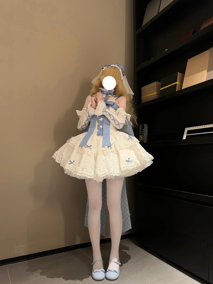 Sweet Lolita Pink Blue Cute Suspende Bat Mitzvah Princess Dress JSK