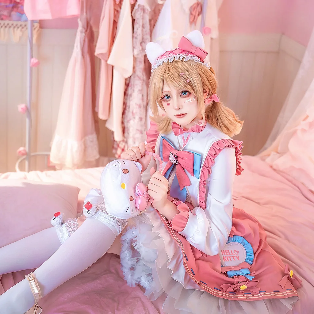Sweet Lolita Pink Cute Long Sleeve Ruffle Sleeve Lolita Gardener Skirt Lolita Dresses