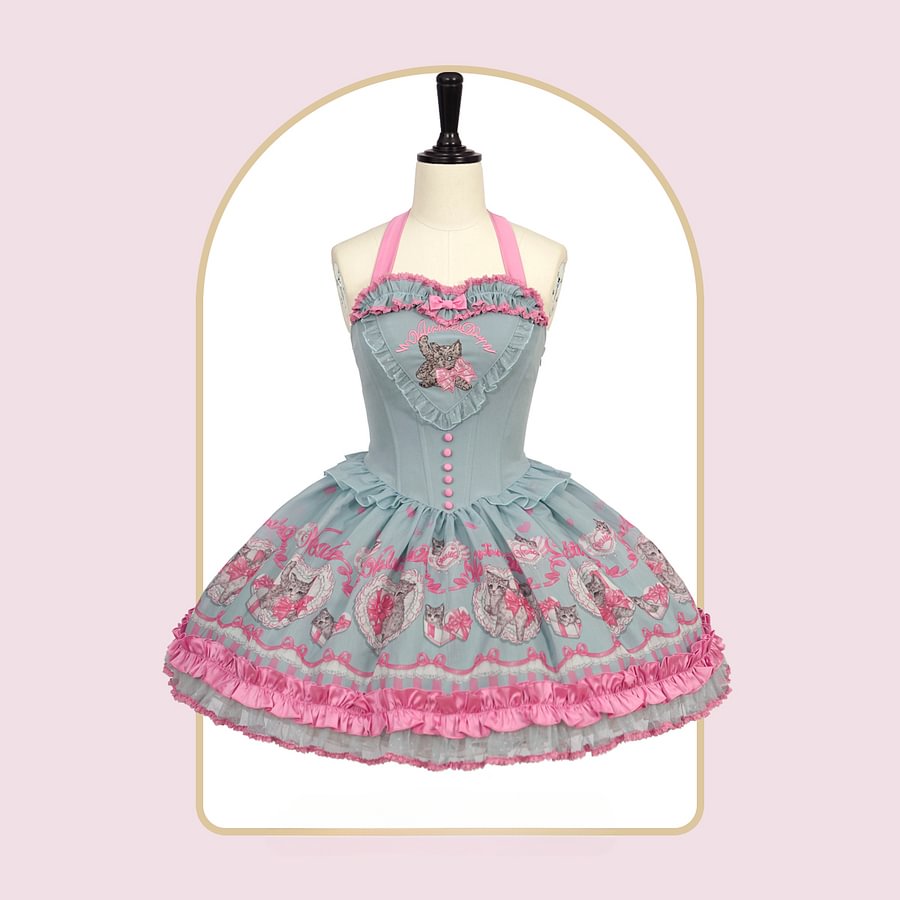 Sweet Lolita Pink Little Fresh Waist Lolita Jacquard Print Dress JSK