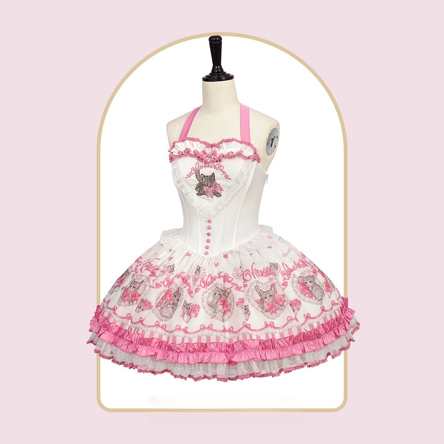 Sweet Lolita Pink Little Fresh Waist Lolita Jacquard Print Dress JSK