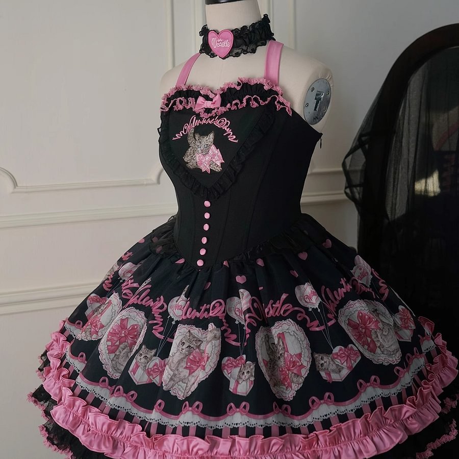 Sweet Lolita Pink Little Fresh Waist Lolita Jacquard Print Dress JSK
