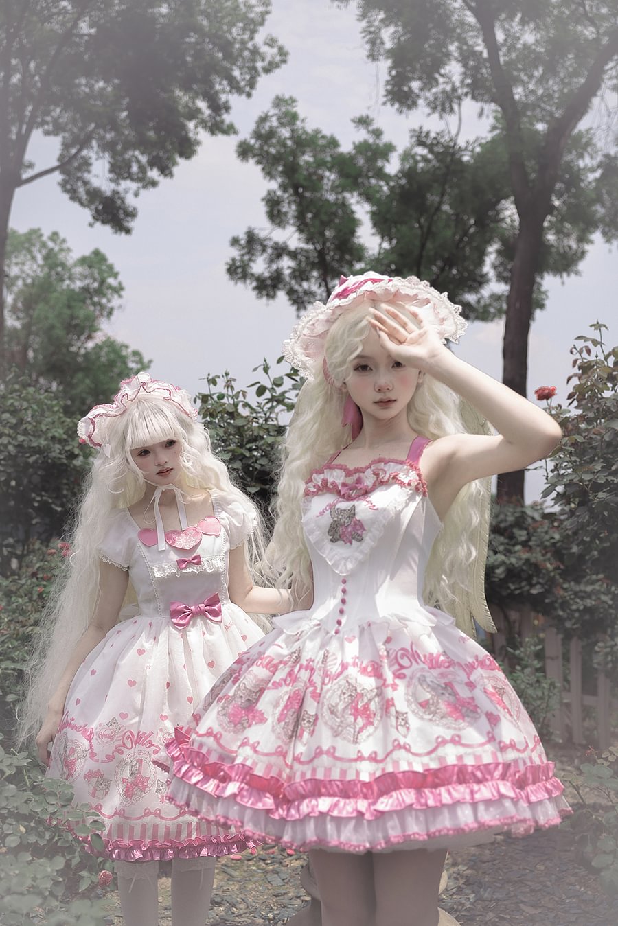 Sweet Lolita Pink Little Fresh Waist Lolita Jacquard Print Dress JSK