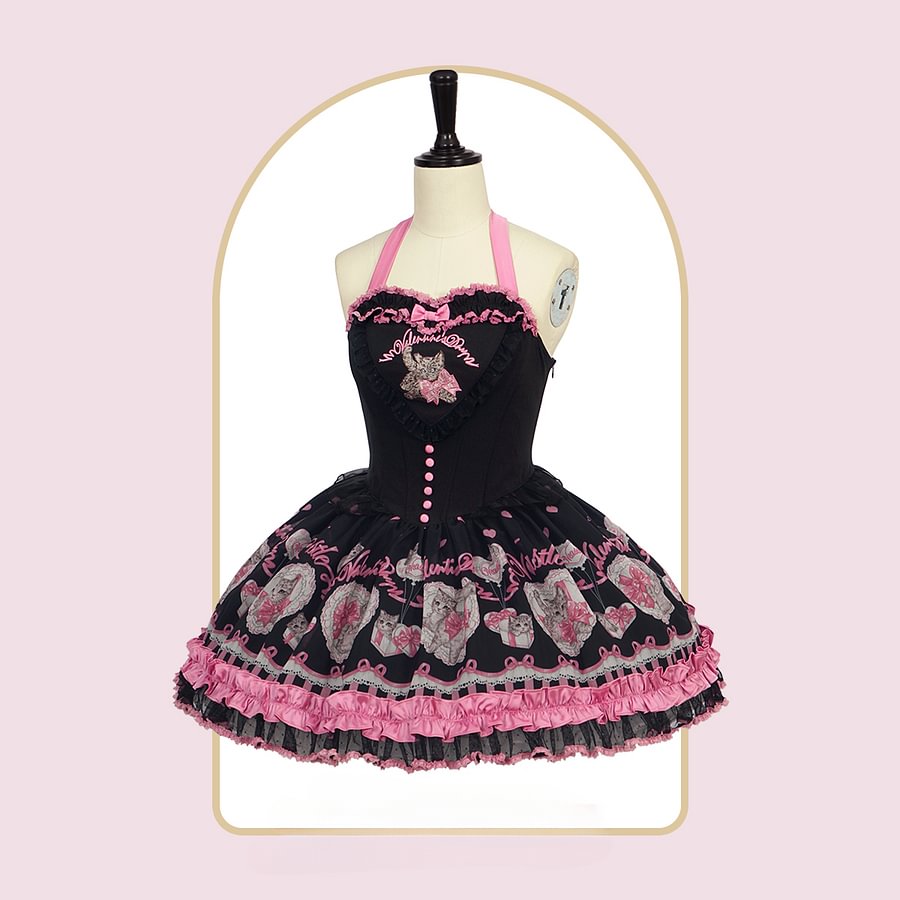 Sweet Lolita Pink Little Fresh Waist Lolita Jacquard Print Dress JSK