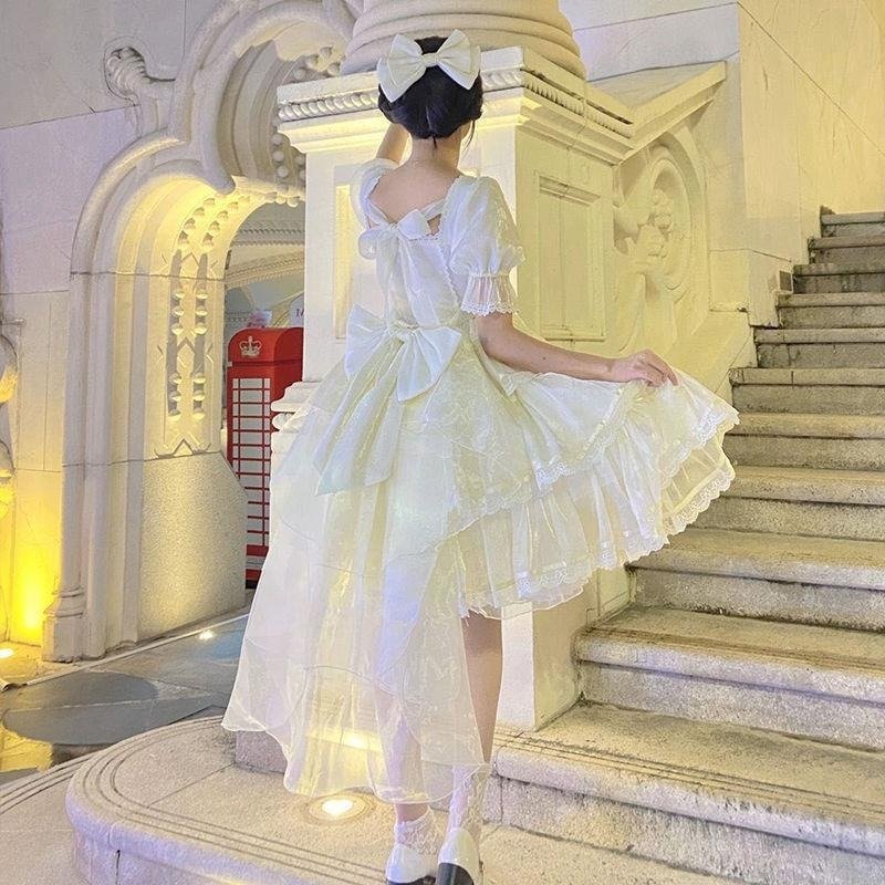 Hime Lolita Apricot Princess Dress for White Wedding Elegant Dress