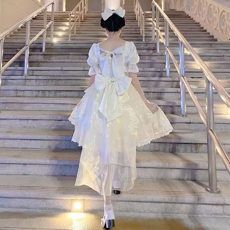 Hime Lolita Apricot Princess Dress for White Wedding Elegant Dress