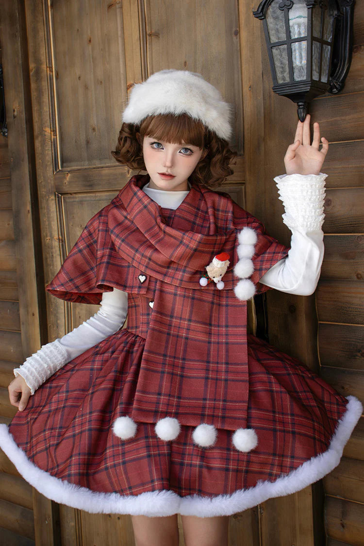 Embrace the warmth and charm of the autumn and winter seasons with this striking red striped plaid Lolita dress. Designed for cooler weather, the fitted corset silhouette accentuates the waist while providing timeless elegance. The subtle fishbone detailing adds a touch of whimsical storytelling, blending Sweet Lolita aesthetics with seasonal coziness. Perfect for holiday gatherings or crisp fall days, this piece combines playful patterns with sophisticated structure, making it a standout addition to any Lo