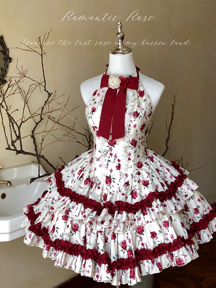 Sweet Lolita Rose Girl Red JSK Red Sleeveless Polka Dot Cake Dress