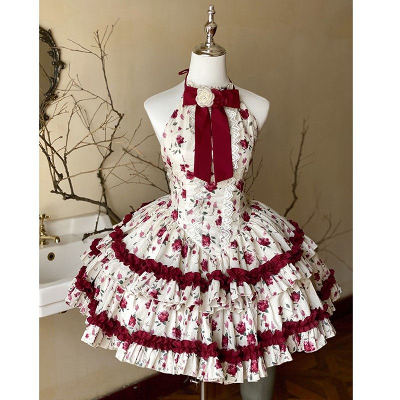 Sweet Lolita Rose Girl Red JSK Red Sleeveless Polka Dot Cake Dress