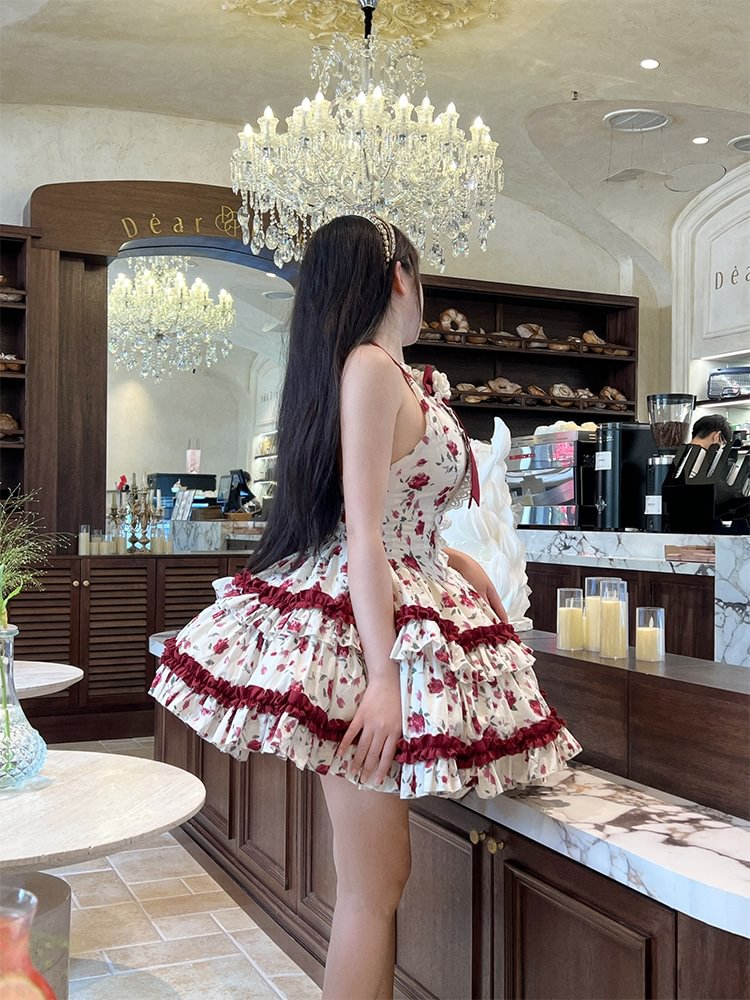 Sweet Lolita Rose Girl Red JSK Red Sleeveless Polka Dot Cake Dress