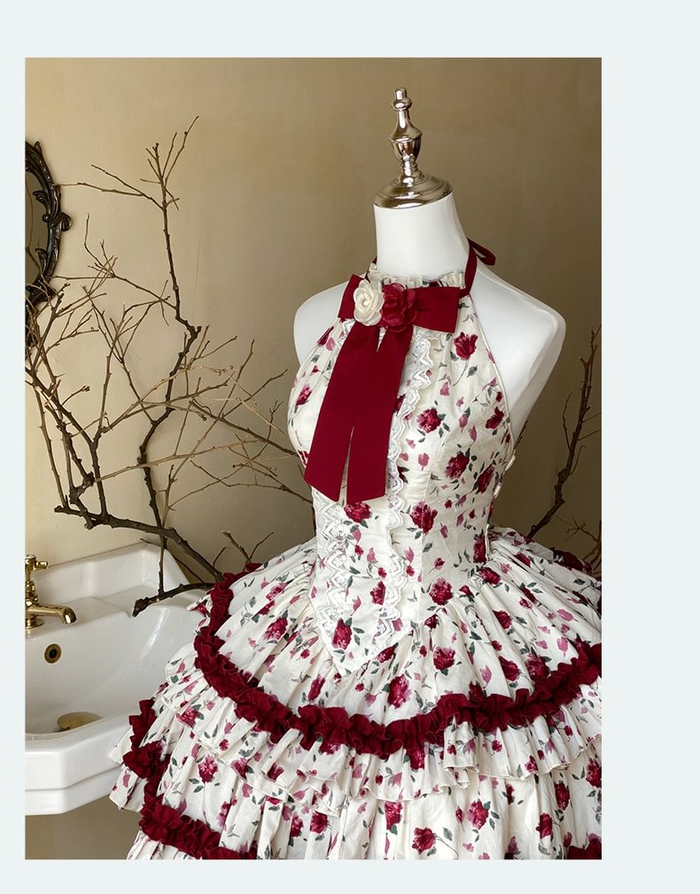 Sweet Lolita Rose Girl Red JSK Red Sleeveless Polka Dot Cake Dress