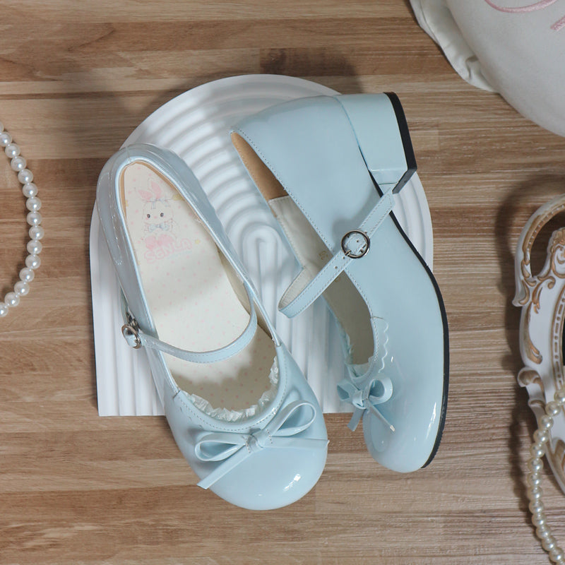 Sweet Lolita Shoes Cream Colored Bow and Ruffled Low-Heel Mary Jane Shoes