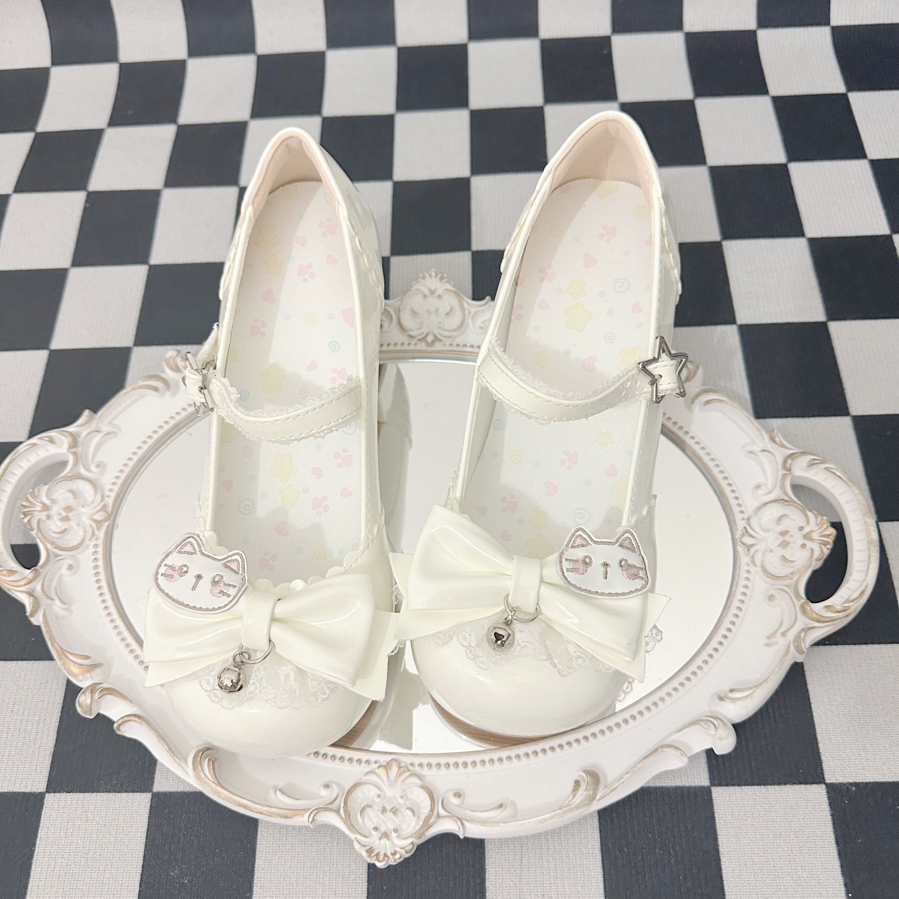 Sweet Lolita Shoes Pale Pink Blue Cat - Bow Mary Janes Round Head Lo Shoes
