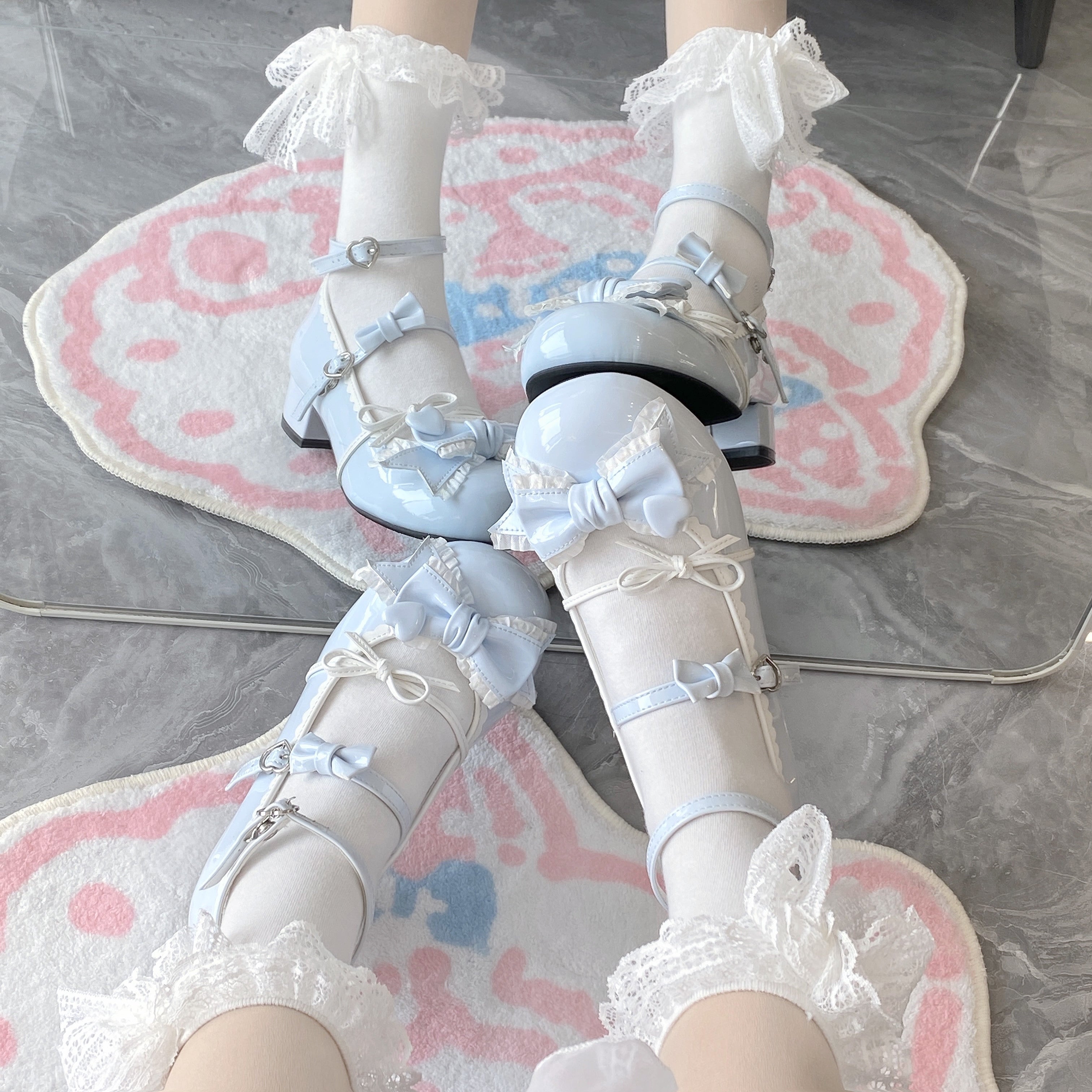 Sweet Lolita Shoes Retro Pink Glossy Leather Mary Jane with Low Heel Flat Bottom Round Head