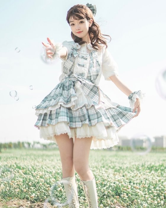 Sweet Lolita Skirt Light Green Idol Matcha Cake Dress Daily Wear