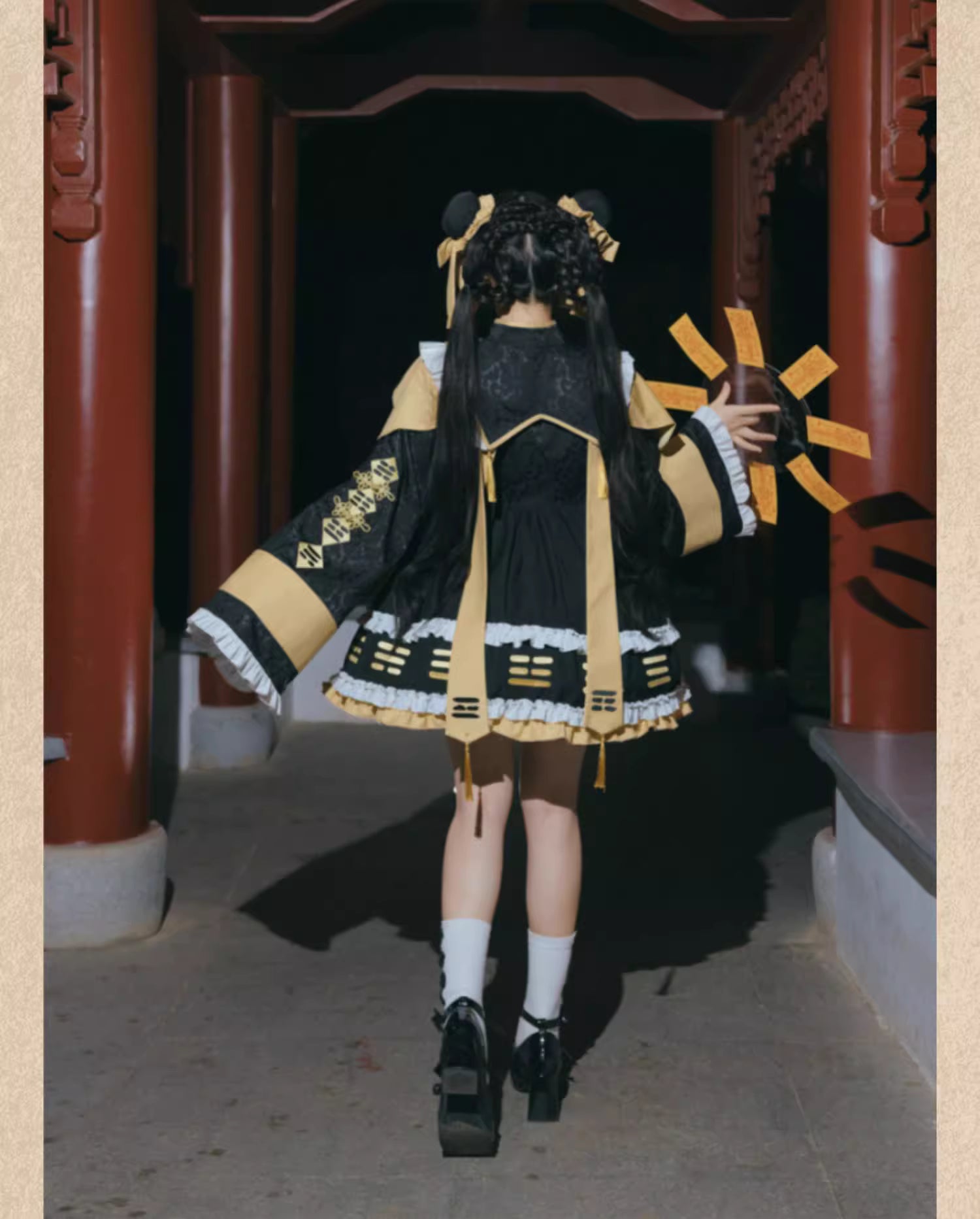 This Lolita Taoist Style OP Dress brings a playful cultural twist to everyday Lolita fashion. Inspired by traditional Taoist robes, it blends symbolic charm with sweet Lolita details such as soft ruffles and bow accents. The cozy autumn-winter design ensures comfort while maintaining a light and cute silhouette. Perfect for daily wear, gatherings, or seasonal outings, this dress captures the fun of cultural fusion in a uniquely adorable way.