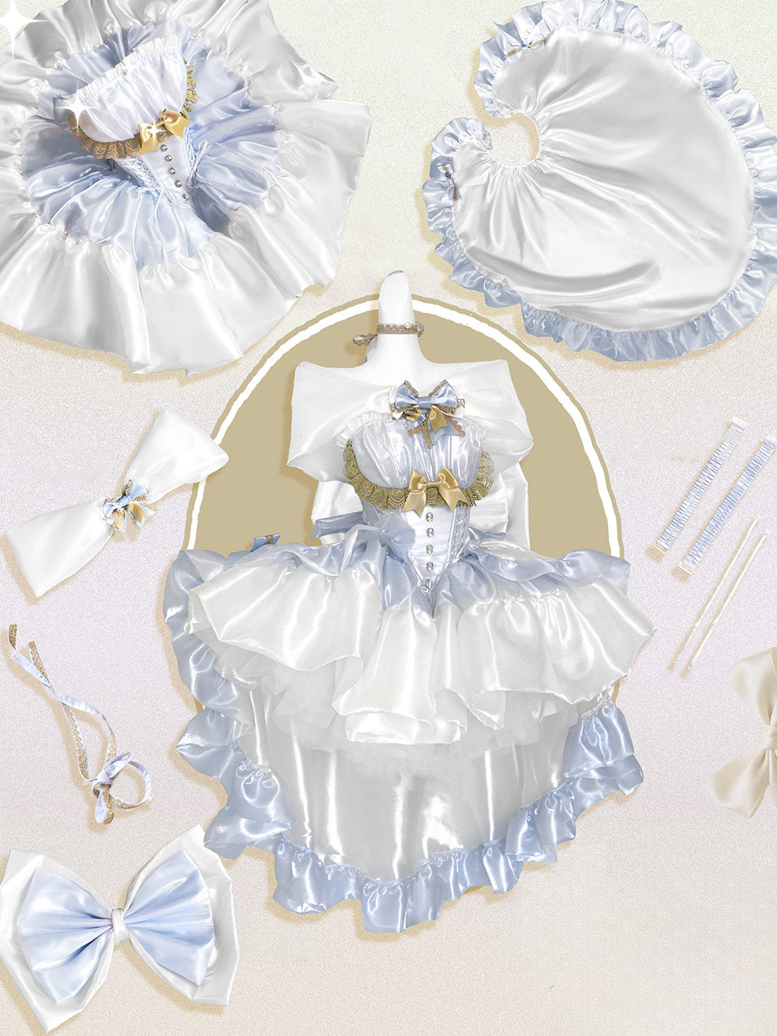 Hime Lolita White Blue Birthday Ballet Gown Princess Cake Dress Charm Angel Swan Moonlight