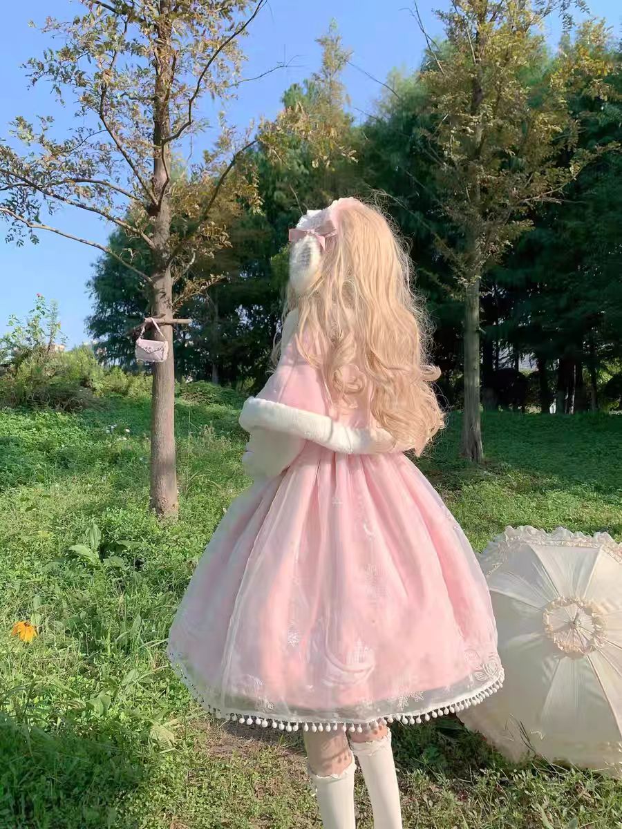 Sweet Lolita Winter Christmas Outfit Velvet JSK Dress and Cape Two Piece Set