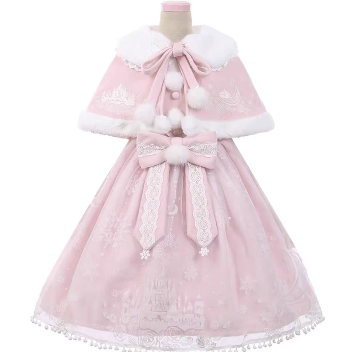 Sweet Lolita Winter Christmas Outfit Velvet JSK Dress and Cape Two Piece Set