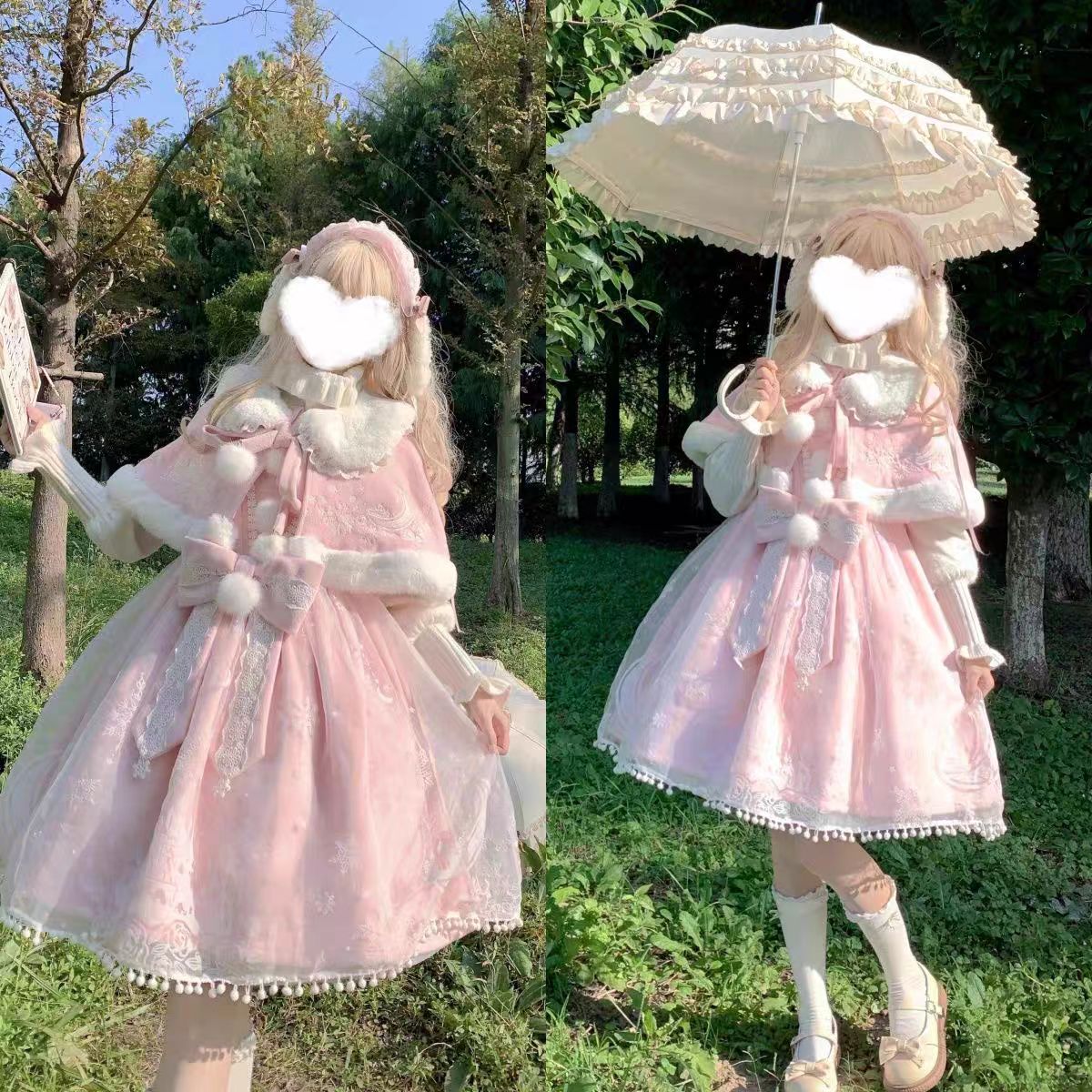 Sweet Lolita Winter Christmas Outfit Velvet JSK Dress and Cape Two Piece Set