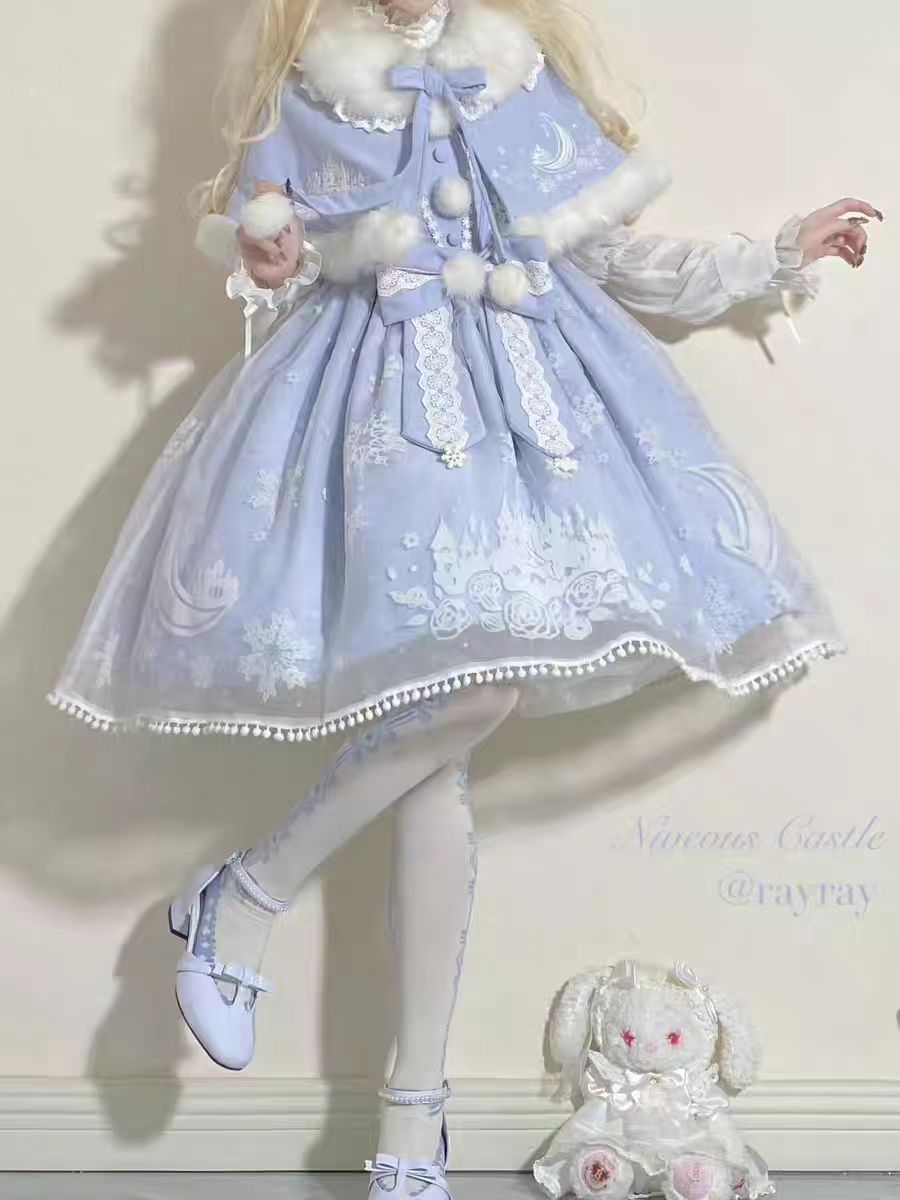 Sweet Lolita Winter Christmas Outfit Velvet JSK Dress and Cape Two Piece Set