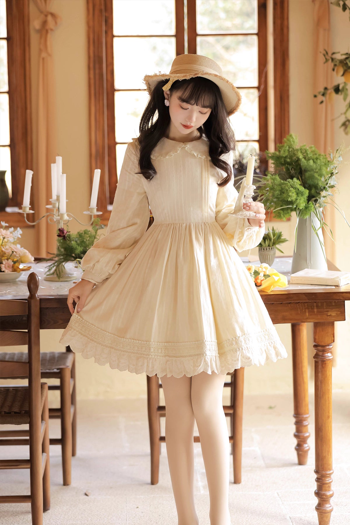 This Yellow Sweet Lolita Dress Set combines warmth, comfort, and playful charm. Featuring vibrant sunflower embroidery, it brings a cheerful, pastoral touch to the classic Lolita silhouette. The long-sleeve coat adds layering and coziness, perfectly complementing the JSK dress beneath. Ideal for tea parties, seasonal outings, or casual gatherings, this set captures a bright and youthful Lolita aesthetic, blending sweet elegance with a touch of countryside charm.