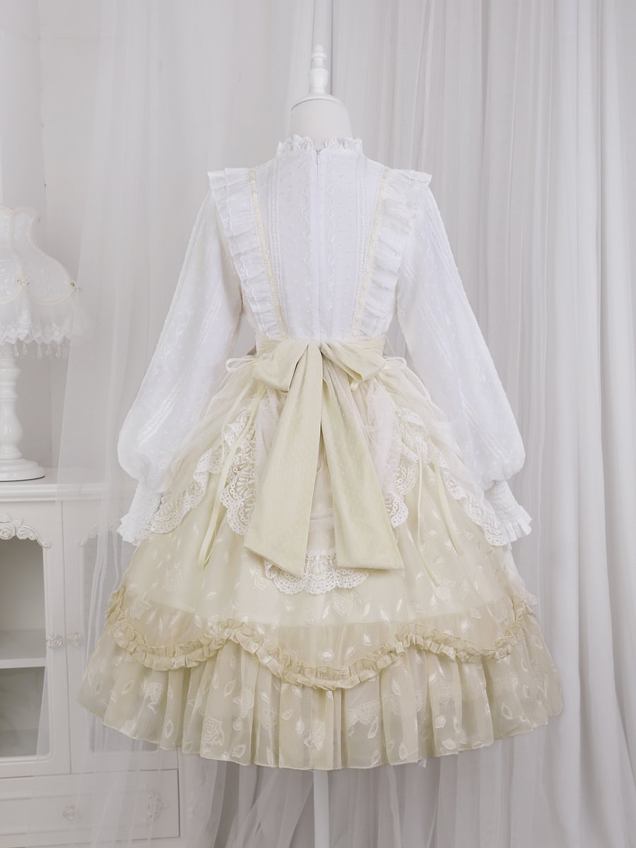 Sweet Lolita Yellow Tulip Dress Classic Lace Elegant Long Sleeve Dress OP