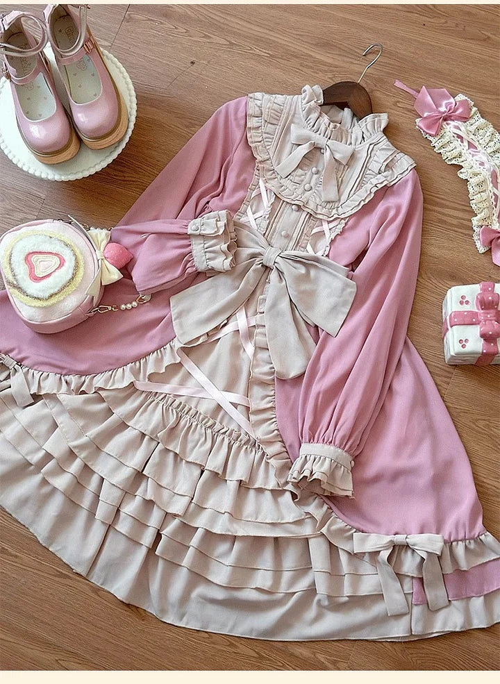 Sweet Ruffles Lolita Dress Plus Size for Women in Autumn Vintage Doll Cute Long Sleeved Dress