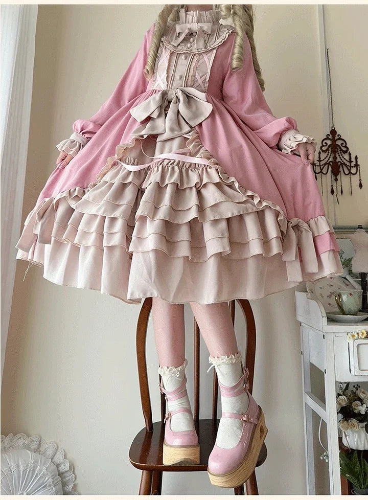 Sweet Ruffles Lolita Dress Plus Size for Women in Autumn Vintage Doll Cute Long Sleeved Dress
