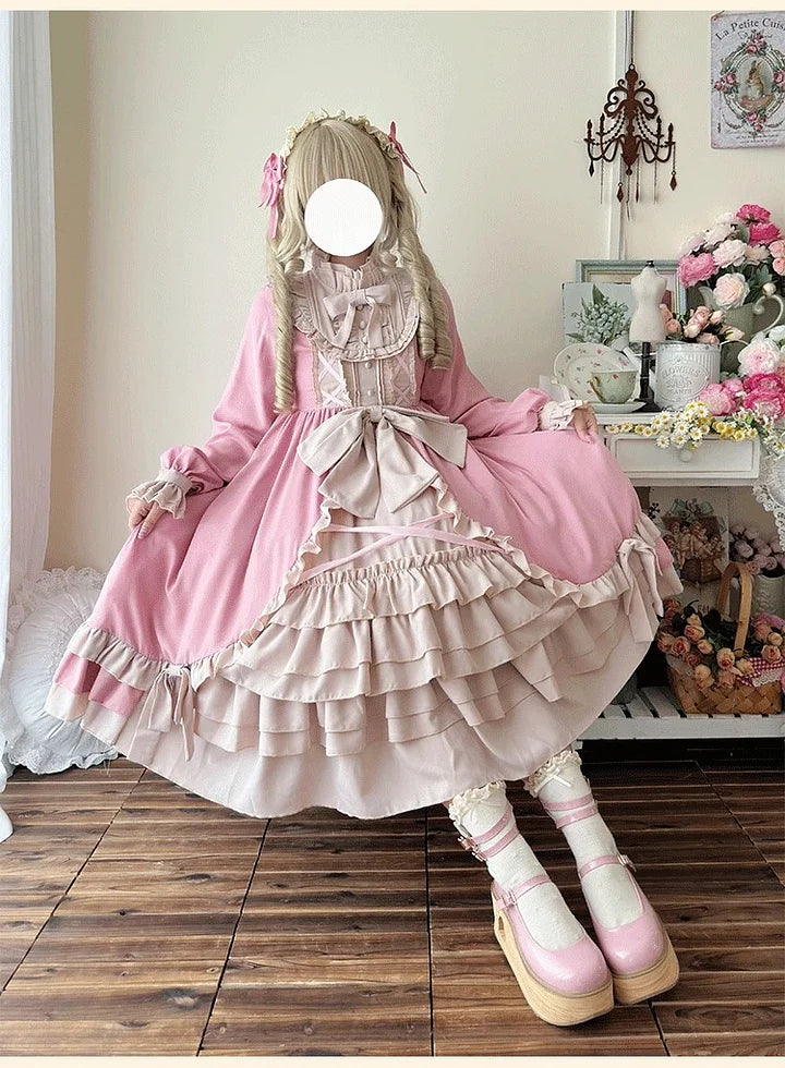 Sweet Ruffles Lolita Dress Plus Size for Women in Autumn Vintage Doll Cute Long Sleeved Dress