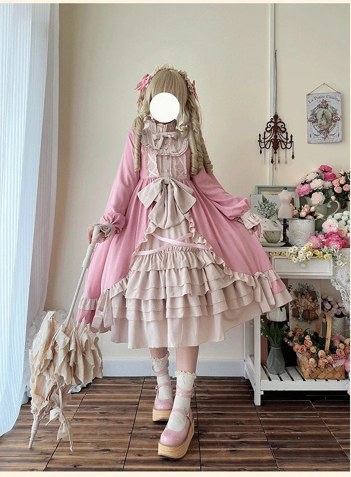Sweet Ruffles Lolita Dress Plus Size for Women in Autumn Vintage Doll Cute Long Sleeved Dress
