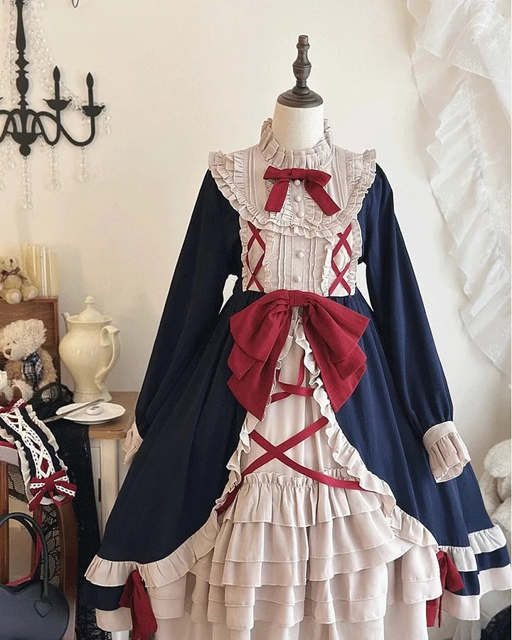 Sweet Ruffles Lolita Dress Plus Size for Women in Autumn Vintage Doll Cute Long Sleeved Dress